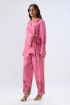 Label Niti Bothra_Pink Tencel, Silk Beads, Sequins, Embroidery Polka Dot Print Shirt With Pant _Online_at_Aza_Fashions