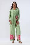 Buy_Label Niti Bothra_Green Tencel, Silk Beads, Sequins, Embroidery Floral Pattern Shirt With Pant _at_Aza_Fashions