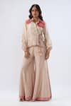 Buy_Label Niti Bothra_Beige Tencel, Silk Beads, Sequins, Embroidery Floral Pattern Shirt With Sharara _at_Aza_Fashions