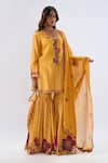 Buy_Label Niti Bothra_Yellow Chanderi , Organza Beads, Floral Pattern Kurta Sharara Set _at_Aza_Fashions