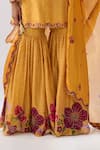 Shop_Label Niti Bothra_Yellow Chanderi , Organza Beads, Floral Pattern Kurta Sharara Set _Online_at_Aza_Fashions