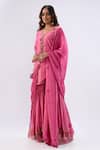 Buy_Label Niti Bothra_Pink Chanderi , Organza Beads, Floral Pattern Kurta Sharara Set _Online_at_Aza_Fashions