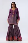 Buy_Label Niti Bothra_Purple Chanderi , Organza Beads, Floral Pattern Kurta Sharara Set _Online_at_Aza_Fashions