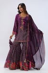 Buy_Label Niti Bothra_Purple Chanderi , Organza Beads, Floral Pattern Kurta Sharara Set _at_Aza_Fashions