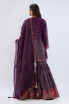 Shop_Label Niti Bothra_Purple Chanderi , Organza Beads, Floral Pattern Kurta Sharara Set _at_Aza_Fashions