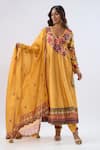 Shop_Label Niti Bothra_Yellow Tencel, Silk Organza Embroidery, Beads, Blossom Pattern Kurta Set _at_Aza_Fashions