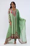 Buy_Label Niti Bothra_Green Tencel, , Organza Beads, Sequins, Floral Pattern Kurta Set _at_Aza_Fashions