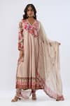 Buy_Label Niti Bothra_Pink Tencel, , Organza Beads, Sequins, Floral Blossom Kurta Set _at_Aza_Fashions