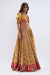 Label Niti Bothra_Yellow Chanderi , , Chanderi, Organza Stripe Pattern Lehenga Set _Online_at_Aza_Fashions