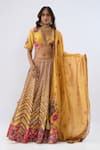 Shop_Label Niti Bothra_Yellow Chanderi , , Chanderi, Organza Stripe Pattern Lehenga Set _Online_at_Aza_Fashions