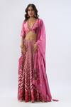 Label Niti Bothra_Pink , Chanderi, Organza Beads, Sequins, Stripe Pattern Lehenga Set _Online_at_Aza_Fashions