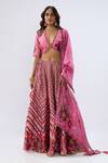 Buy_Label Niti Bothra_Pink , Chanderi, Organza Beads, Sequins, Stripe Pattern Lehenga Set _at_Aza_Fashions