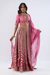 Buy_Label Niti Bothra_Pink , Chanderi, Organza Beads, Sequins, Stripe Pattern Lehenga Set _Online_at_Aza_Fashions