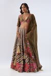 Buy_Label Niti Bothra_Olive Green , , , Stripe Pattern Lehenga Set _at_Aza_Fashions