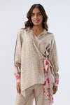 Label Niti Bothra_Ivory Tencel Beads, Sequins, Embroidery Collared Polka Dot Print Shirt With Pant _at_Aza_Fashions