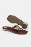 Shop_Heel Your Sole_Tan Cut Work Kai Metallic Detail Leather Sandals _at_Aza_Fashions