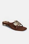 Buy_Heel Your Sole_Tan Cut Work Kai Metallic Detail Leather Sandals _Online_at_Aza_Fashions
