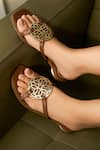 Buy_Heel Your Sole_Tan Cut Work Kai Metallic Detail Leather Sandals _at_Aza_Fashions