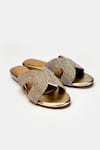 Shop_Heel Your Sole_Gold Rhinestones Dazzle Embellished Cross Strap Flats _at_Aza_Fashions
