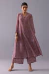 Buy_Label Shreya Sharma_Purple Crepe V-neck Thea Daisy Print Kurta And Pant Set _at_Aza_Fashions