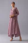 Shop_Label Shreya Sharma_Purple Crepe V-neck Thea Daisy Print Kurta And Pant Set _Online_at_Aza_Fashions