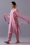 Label Shreya Sharma_Pink Chanderi, Organza Embroidery Round Neck Malti Kurta Set _Online_at_Aza_Fashions
