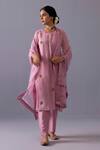 Shop_Label Shreya Sharma_Pink Chanderi, Organza Embroidery Round Neck Malti Kurta Set _Online_at_Aza_Fashions