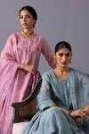 Label Shreya Sharma_Pink Chanderi, Organza Embroidery Round Neck Malti Kurta Set _at_Aza_Fashions