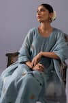 Label Shreya Sharma_Blue Chanderi, Organza Embroidery Round Neck Malti Kurta Set _at_Aza_Fashions