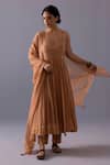 Label Shreya Sharma_Orange Cotton, Chanderi, Kota Doria Embroidery Scoop Latika Thread Anarkali Set _Online_at_Aza_Fashions