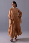 Buy_Label Shreya Sharma_Orange Cotton, Chanderi, Kota Doria Embroidery Scoop Latika Thread Anarkali Set _at_Aza_Fashions