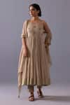 Buy_Label Shreya Sharma_Beige Cotton, Chanderi, Kota Doria Embroidery Scoop Mira Thread Anarkali Set _at_Aza_Fashions