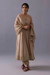 Label Shreya Sharma_Beige Cotton, Chanderi, Kota Doria Embroidery Scoop Mira Thread Anarkali Set _Online_at_Aza_Fashions