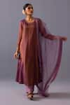 Buy_Label Shreya Sharma_Purple Chanderi, Tissue, Organza Embroidery Round Himani Neckline Kurta Set _at_Aza_Fashions