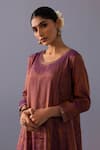 Shop_Label Shreya Sharma_Purple Chanderi, Tissue, Organza Embroidery Round Himani Neckline Kurta Set _Online_at_Aza_Fashions