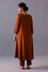 Shop_Label Shreya Sharma_Rust Chanderi, Tissue, Organza Embroidery Round Neck Himani Placement Kurta Set _at_Aza_Fashions