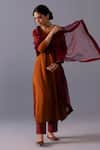 Shop_Label Shreya Sharma_Rust Chanderi, Tissue, Organza Embroidery Round Neck Himani Placement Kurta Set _Online_at_Aza_Fashions