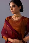 Label Shreya Sharma_Rust Chanderi, Tissue, Organza Embroidery Round Neck Himani Placement Kurta Set _at_Aza_Fashions