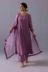 Label Shreya Sharma_Purple Chanderi, Organza Embroidery Round Neck Noor Kurta Set _Online_at_Aza_Fashions