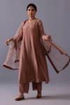 Shop_Label Shreya Sharma_Brown Chanderi, Organza Embroidery Round Neck Noor Placement Kurta Set _Online_at_Aza_Fashions