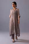 Label Shreya Sharma_Gray Tissue Collared Rohini Pure Kurta With Pant _Online_at_Aza_Fashions