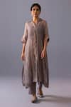 Buy_Label Shreya Sharma_Gray Tissue Collared Rohini Pure Kurta With Pant _Online_at_Aza_Fashions