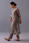 Shop_Label Shreya Sharma_Gray Tissue Collared Rohini Pure Kurta With Pant _Online_at_Aza_Fashions