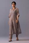 Buy_Label Shreya Sharma_Gray Tissue Collared Rohini Pure Kurta With Pant _at_Aza_Fashions