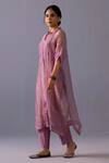 Label Shreya Sharma_Pink Tissue Collared Rohini Kurta With Pant _Online_at_Aza_Fashions