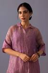 Shop_Label Shreya Sharma_Pink Tissue Collared Rohini Kurta With Pant _Online_at_Aza_Fashions