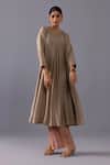 Buy_Label Shreya Sharma_Gray Silk, Cotton Round Neck Maya Pintuck Kurta And Pant Set _at_Aza_Fashions