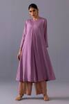 Buy_Label Shreya Sharma_Purple Silk, Cotton Round Neck Maya Pintuck Straight Kurta And Pant Set _at_Aza_Fashions