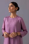 Label Shreya Sharma_Purple Silk, Cotton Round Neck Maya Pintuck Straight Kurta And Pant Set _at_Aza_Fashions