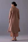 Shop_Label Shreya Sharma_Brown Cotton, Silk Round Neck Maya Pintuck Straight Kurta With Pant _at_Aza_Fashions